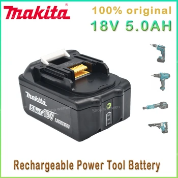 Makita 100% Оригинальная Аккумуляторная Батарея Для Электроинструмента 18V 5.0Ah со Светодиодной литий-ионной Заменой LXT400 BL1860 BL1850 BL1840