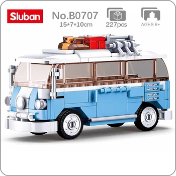 Sluban B0707 Vehicle World Универсал Туристический Автомобиль Camper Bus Cat DIY Мини Блоки Кирпичи Строительная Игрушка Для Детей Подарок Без Коробки