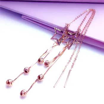 Блестящие изысканные серьги с кисточками в виде звездочек Модная линия сережек из фиолетового золота 585 пробы с покрытием из 14-каратного розового золота для женщин, свадебные украшения