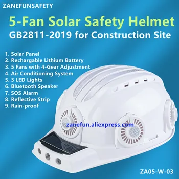 Защитный шлем с 5 вентиляторами Кондиционер Bluetooth 3 светодиодных фонаря SOS Литиевая батарея емкостью 16000 мА Строительный защитный шлем