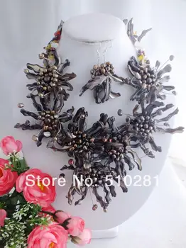 классический Свадебный Модный комплект украшений из натурального пресноводного жемчуга ручной работы с цветами 20