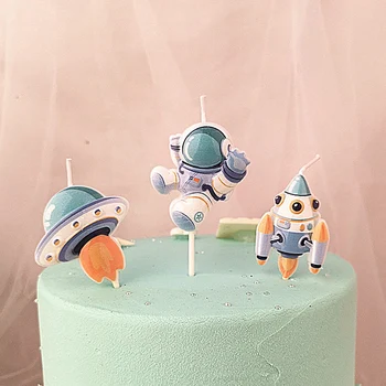 Космический Астронавт Свеча на День Рождения Украшение торта Для девочек и мальчиков Космический корабль Мультяшные Свечи Топпер для торта Домашний Декор