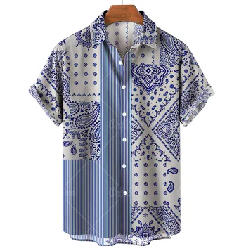 Летняя короткая рубашка с гавайским рукавом, мужские топы Harajuku в полоску с объемным 3D принтом, Модный оригинальный кардиган с Микки на пуговицах