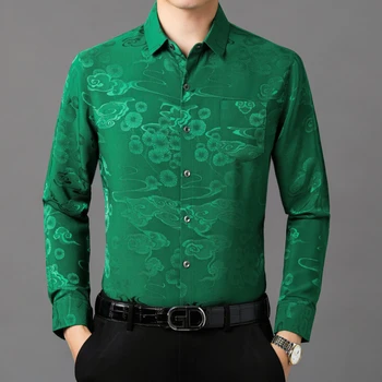Новая мужская осенне-зимняя однотонная повседневная рубашка с длинным рукавом, высококачественная модная трендовая жаккардовая рубашка с длинным рукавом.