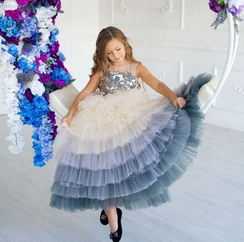 Свадебные платья для девочек в цветочек, тюлевые аппликации для бальных танцев, Декоративные платья для Святого Причастия