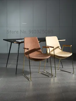 Современные обеденные стулья из металла и кожи для столовой, мебель для кафе, Повседневное кресло, простые роскошные креативные стулья со спинкой