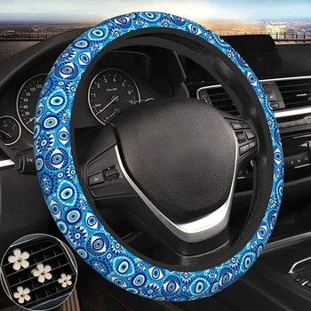 Украшения для автомобиля с 4-мя милыми цветами, зажимы для воздухоотвода, Синяя крышка рулевого колеса от сглаза