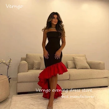 Черно-красные вечерние платья Verngo Mermaid, Саудовская Арабская женская одежда без бретелек, простые вечерние платья длиной до колен, платья 2023 года