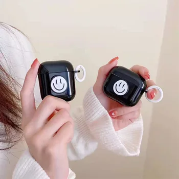 Черный чехол для наушников Airpods Pro 2 3 2021 TWS Wireless Headpods Box Cute Smile Мягкий силиконовый защитный чехол с крючком